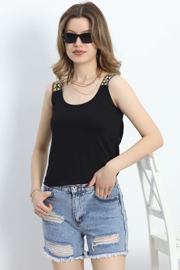 Geniş Askılı Viskon Bluz Siyah - 20933.599.