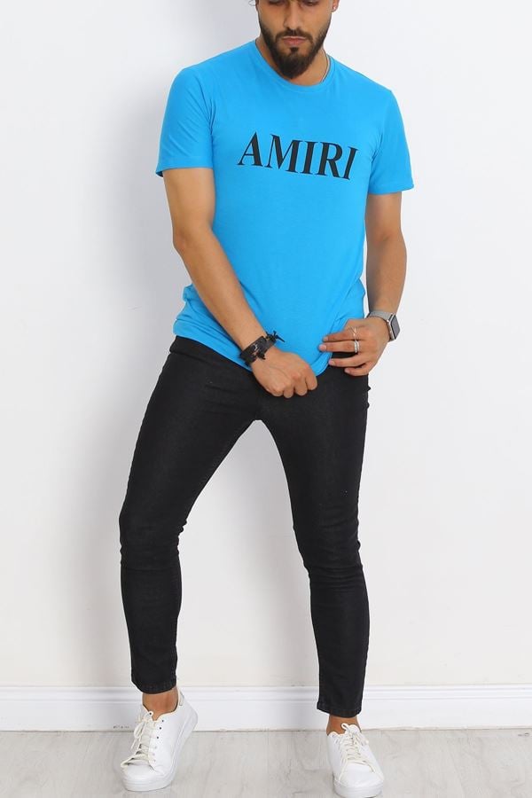 Baskılı Oversize Tişört Mavi - 17375.1778.