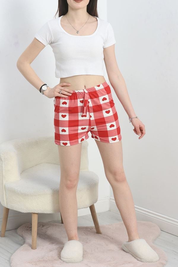 Desenli Milan Kumaş Pijama Şort Kırmızıkareli - 60241.1878.