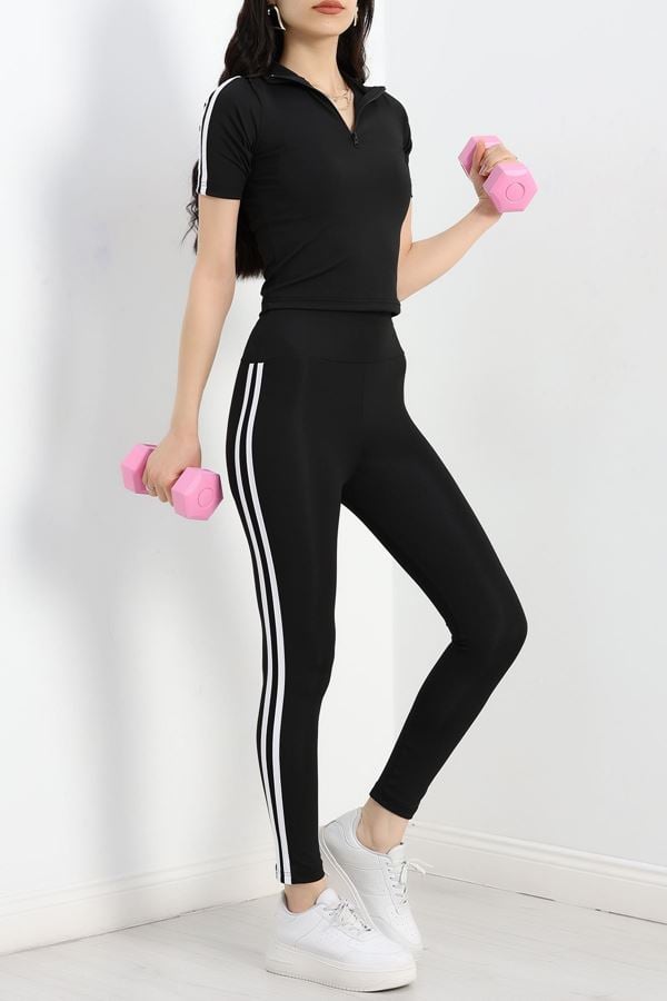 Çift Şerit Kısa Kol Body Takım Siyah - 40468.053.