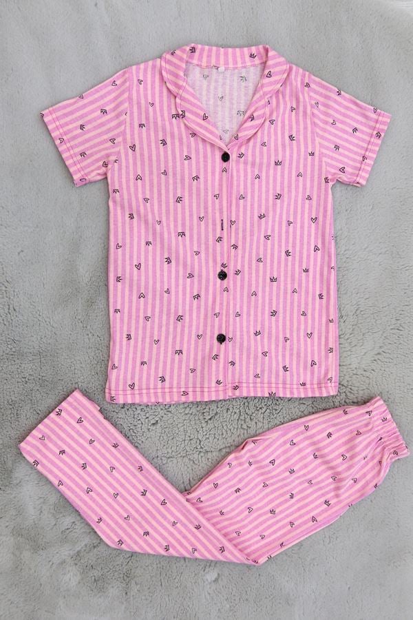 10-16 Yaş Düğmeli Süprem Pijama Takımı Pembesiyah - 50193.1857.