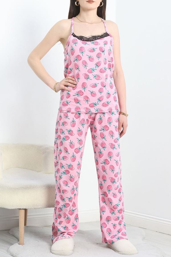 Yaka Dantelli Süprem Pijama Takımı Açıkpembe - 50192.1857.