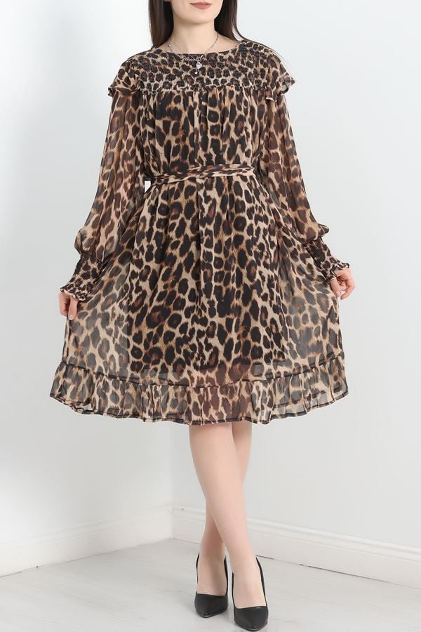 Arkası Fermuarlı Leopar Elbise Leopar - 1204.1247.