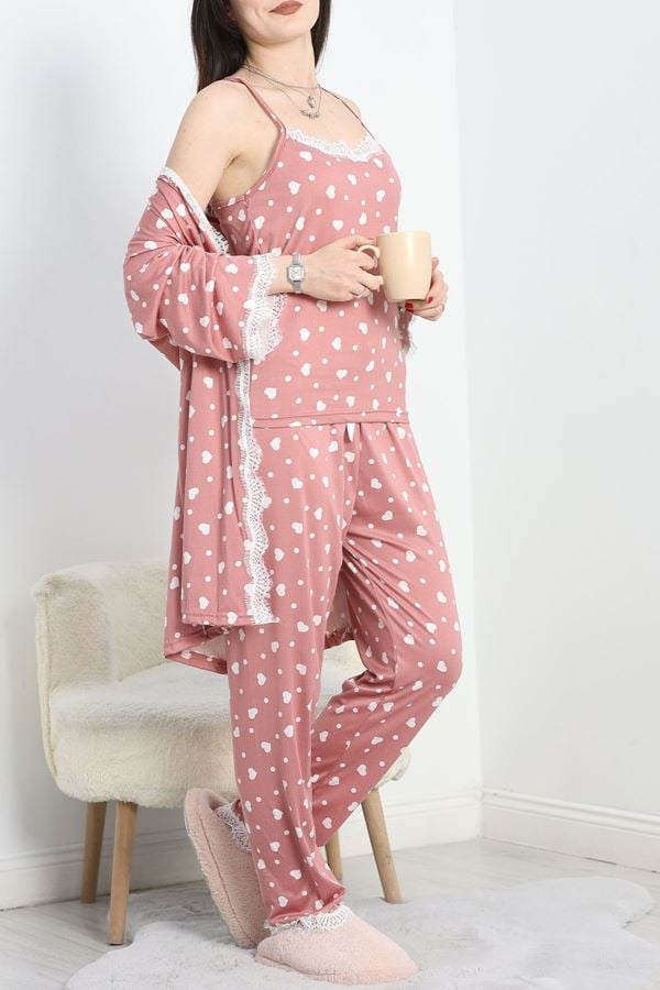 Milan Kumaş Üçlü Pijama Takımı Pudrakalp - 50147.1857.