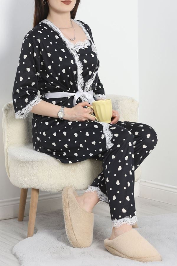 Milan Kumaş Üçlü Pijama Takımı Siyahkalp - 50147.1857.