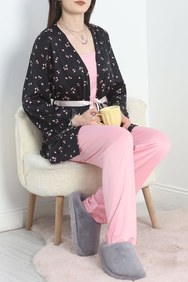 Milan Kumaş 3'Lü Set Pijama Takımı Pembesiyah - 70103.1857.