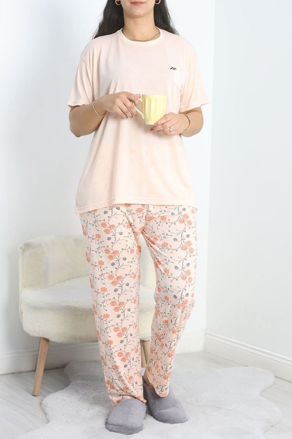 Büyük Beden Poliviskon Pijama Takımı Somon - 40925.1961.