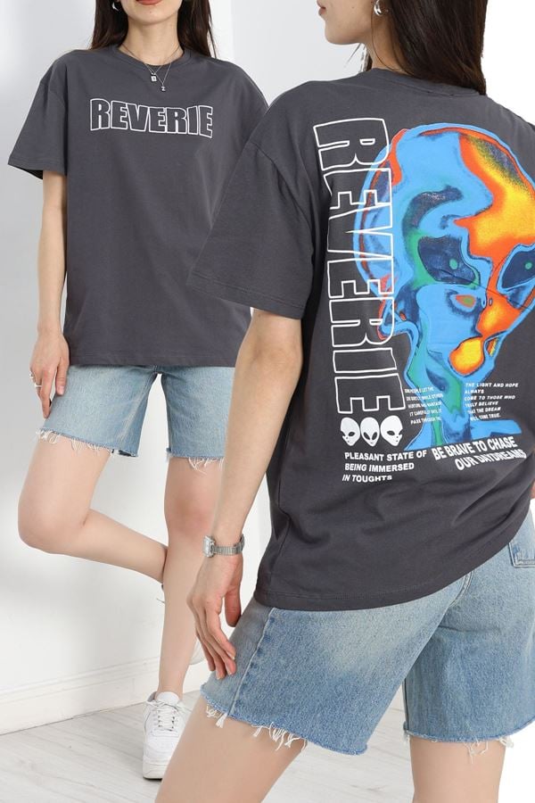 Baskılı Oversize Tişört Antrasitbeyaz1 - 40637.1872.