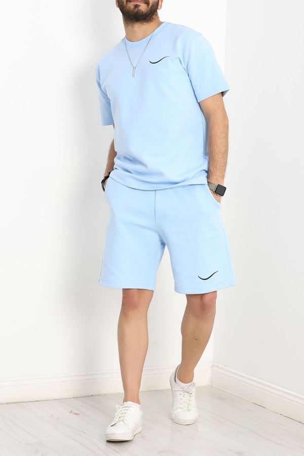 Double Face Özel Kumaş Oversize Erkek Şortlu Takım Mavi - 80900.1878.
