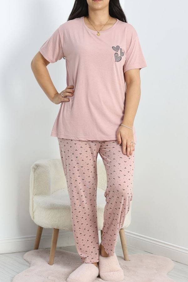 Büyük Beden Poliviskon Pijama Takımı Gülkurusu - 50161.1048.