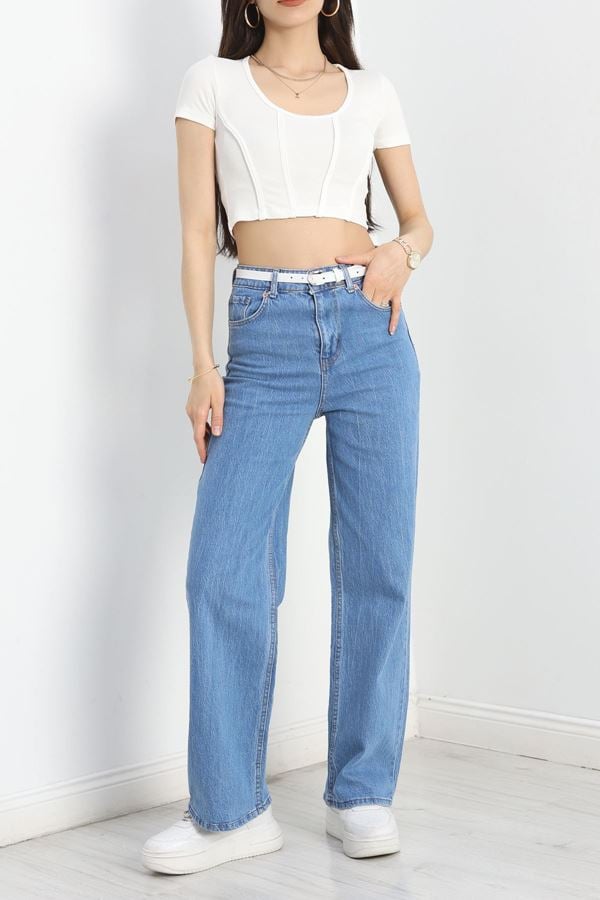 Dikiş Detay Crop Bluz Ekru - 41245.1723.