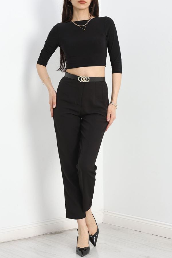 Arkası U Yaka Crop Bluz Siyah - 41391.1595.