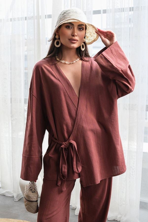 Asimetrik Kimono Takım Bordo - 70153.2000.