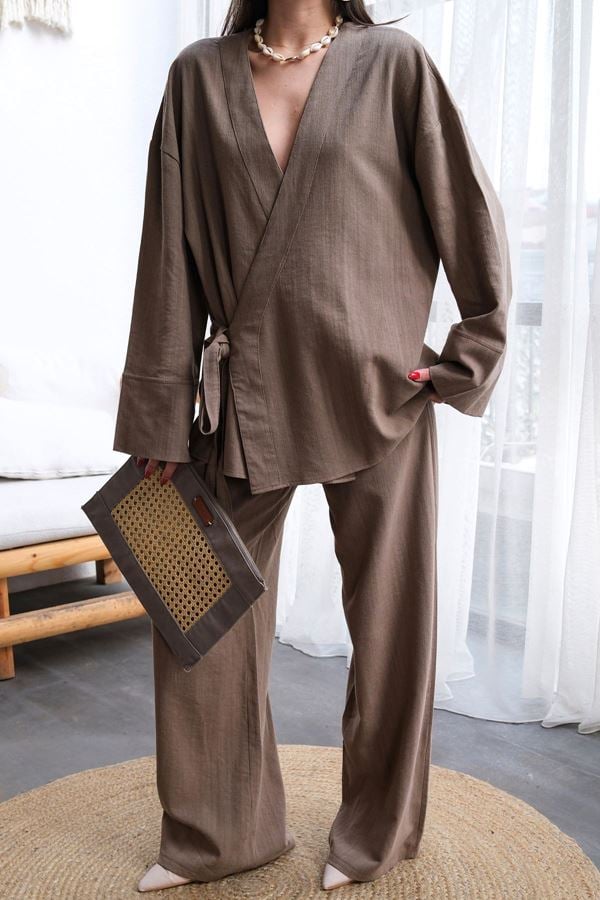 Asimetrik Kimono Takım Kahve - 70153.2000.