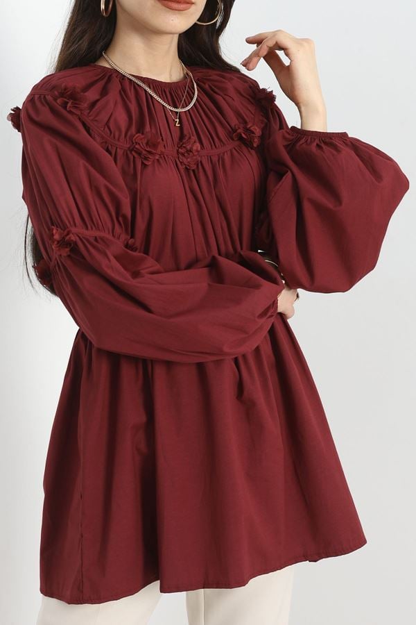 Çiçek Detaylı Tunik Bordo - 50483.1988.