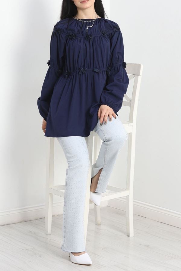 Çiçek Detaylı Tunik Lacivert - 50483.1988.
