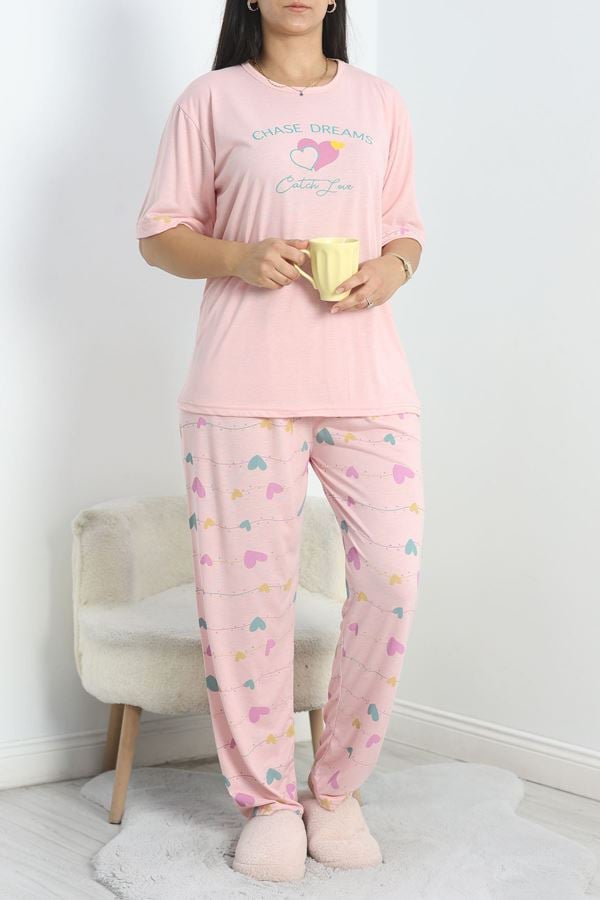 Büyük Beden Poliviskon Pijama Takımı Pembeyeşil - 40640.1049.
