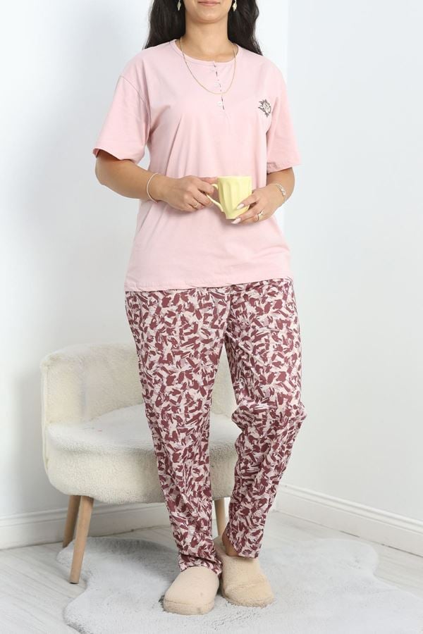 Büyük Beden Penye Süprem Pijama Takımı Pudra - 50577.1952.
