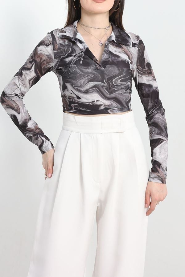 Alaca Desen Crop Bluz Antrasit - 1407.2031.