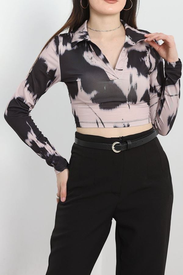 Alaca Desen Crop Bluz Siyahpudra - 1407.2031.