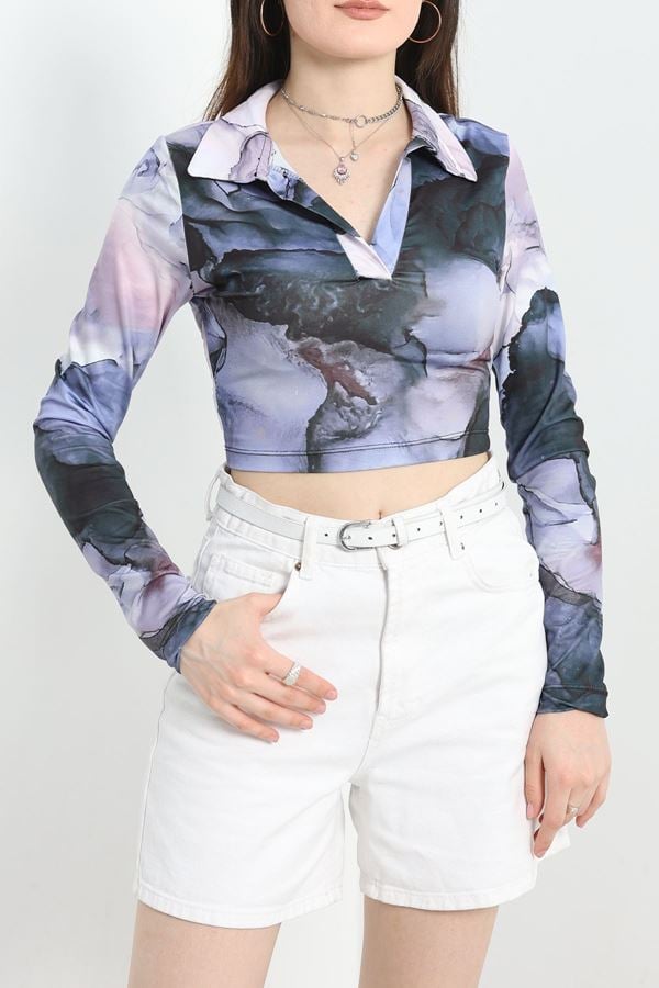 Alaca Desen Crop Bluz Lilasiyah - 1407.2031.