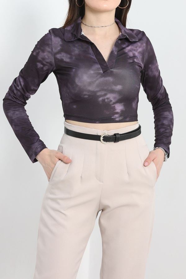 Alaca Desen Crop Bluz Morsiyah - 1407.2031.