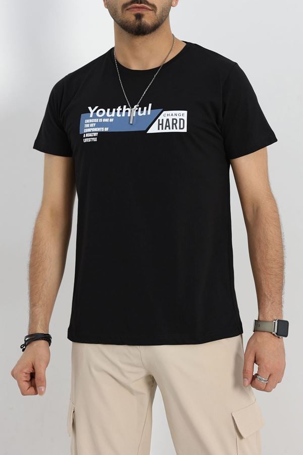 Baskılı Oversize Erkek Tişört Siyah - 90312.275.
