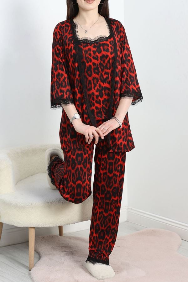 Pegasus Üçlü Pijama Takımı Kırmızıleopar - 666.1287.