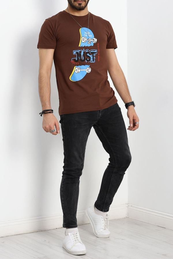 Baskılı Penye Tişört Kahve - 41580.1567.