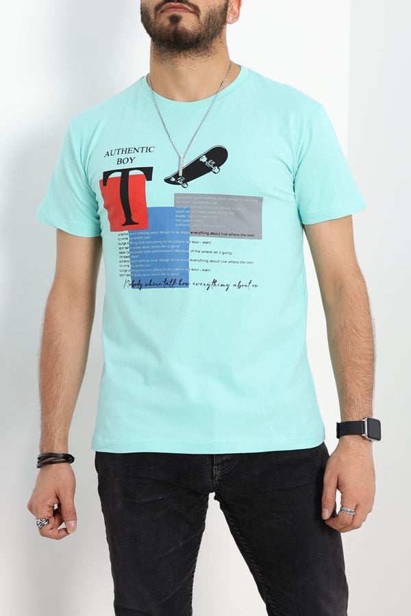 Baskılı Penye Tişört Mint - 41579.1567.