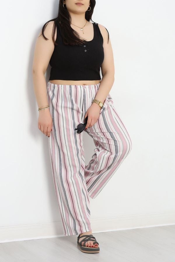 Büyük Beden Bürümcük Pantolon Beyazpembe - 50591.2006.