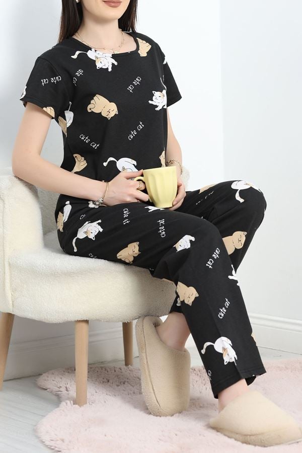 Alt Üst Aynı Pijama Takımı Siyahkedi - 50079.1857.