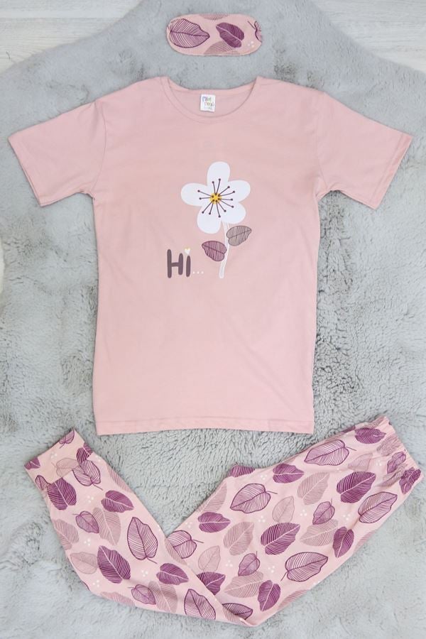 13-16 Yaş Göz Bantlı Penye Çocuk Pijama Takımı Pembeçiçek - 50620.1951.