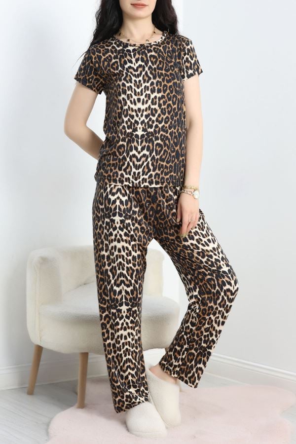Alt Üst Aynı Pijama Takımı Kahveleopar - 50079.1857.