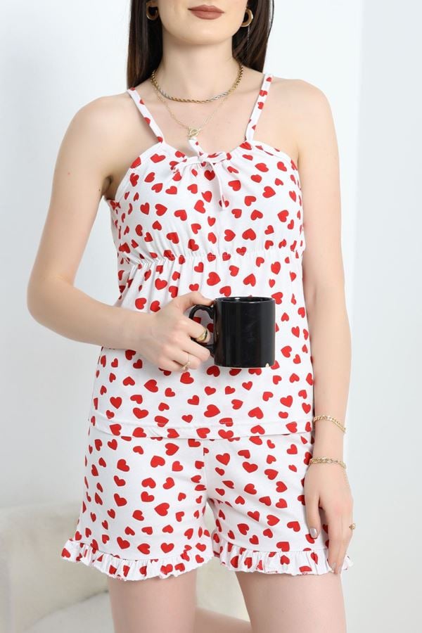 Büzgülü Süprem Şortlu Pijama Takımı Beyazkırmızı - 50197.1857.