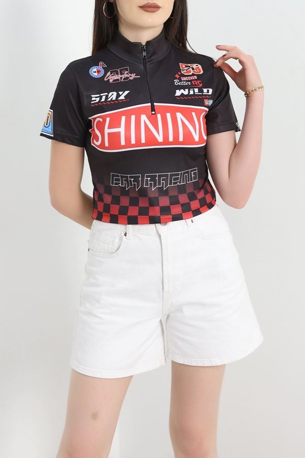 Baskılı Crop Body Siyahkırmızı - 70511.1855.