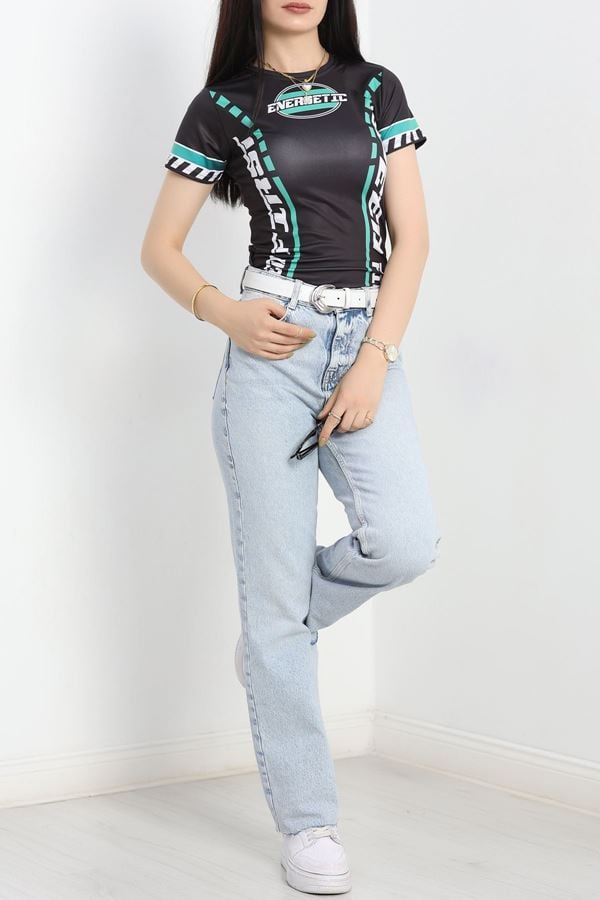Bisiklet Yaka Baskılı Body Antiyeşil - 70523.1855.