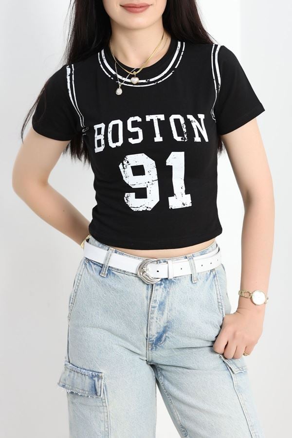 Bisiklet Yaka Baskılı Body Siyah - 70263.1855.