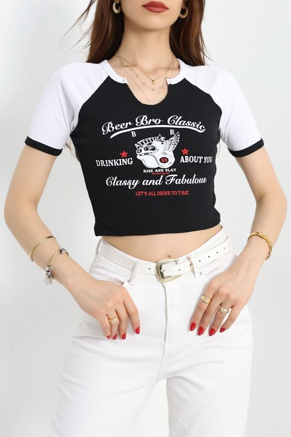 Kaşkorse Crop Body Siyahbeyaz - 41340.1856.