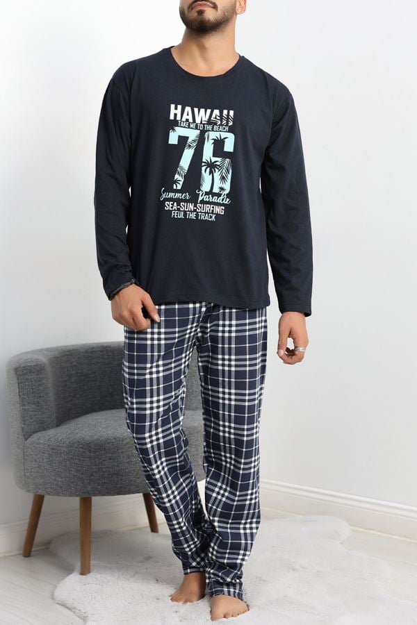 Baskılı Erkek Pijama Takımı Lacivert - 40293.1838.