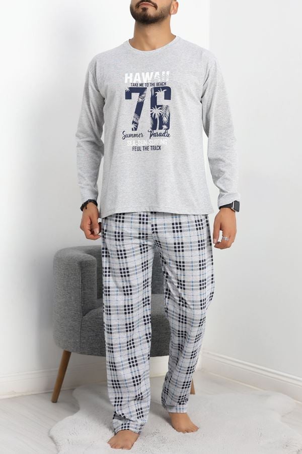 Baskılı Erkek Pijama Takımı Gri - 40293.1838.