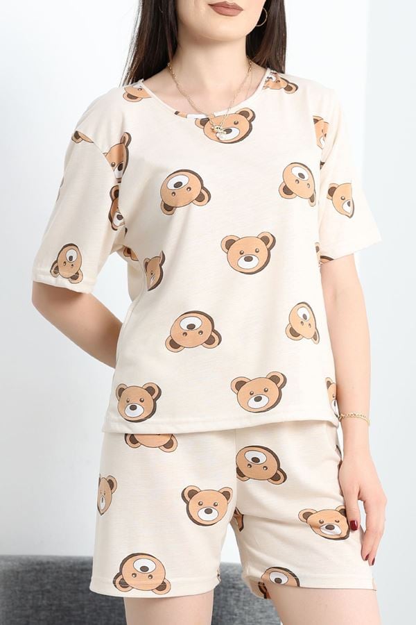 Alt Üst Aynı Viskon Şortlu Pijama Takımı Bejayı - 50700.1961.