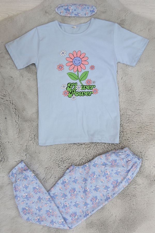 10-13 Yaş Göz Bantlı Penye Çocuk Pijama Takımı Bebemavi - 42025.1951.