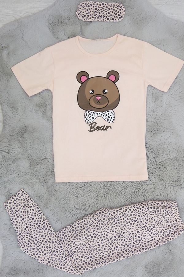 10-13 Yaş Göz Bantlı Penye Çocuk Pijama Takımı Somon - 42025.1951.