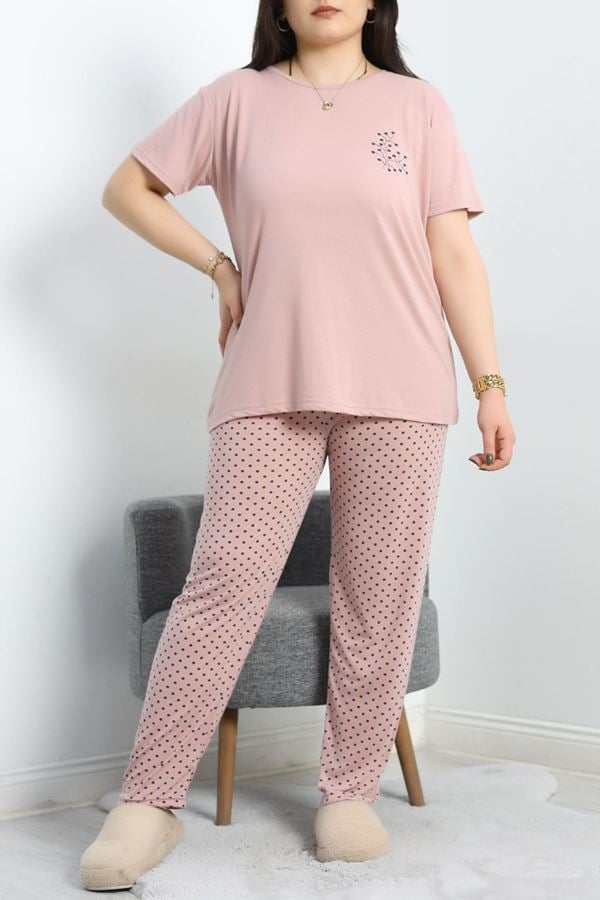 Büyük Beden Poliviskon Pijama Takımı Pembesiyah - 50161.1048.