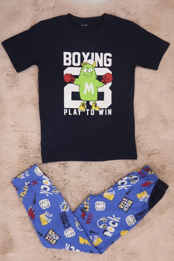 10-13 Yaş Penye Erkek Çocuk Pijama Takım Lacivert - 42026.1951.