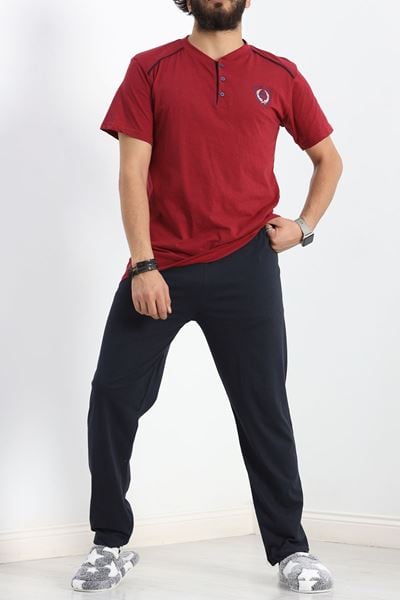 Düğmeli Erkek Pijama Takımı Bordolaci - 17370.1048.
