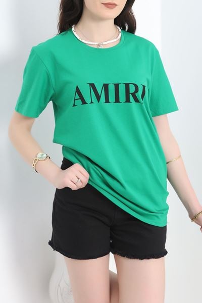 Baskılı Oversize Tişört Açıkyeşil - 17375.1778.