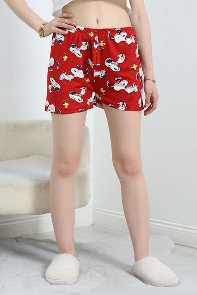 Desenli Milan Kumaş Pijama Şort Bordobeyaz - 60241.1878.