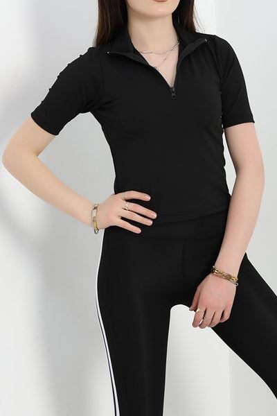 Dalgıç Yarım Fermuar Kısa Kol Body Siyah - 50201.053.